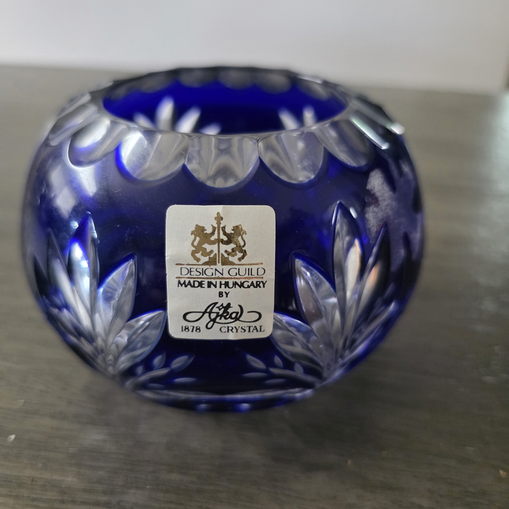  cobalt blue, cut crystal piece made by Ajka Crystal for Design Guild